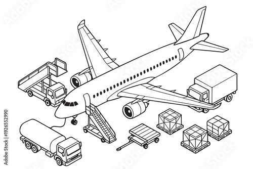 A vector illustration of a cargo airplane transporting goods, representing fast logistics, global shipping, and efficient air freight services.