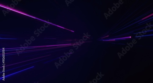 Neon glowing ultraviolet rays and cyber flare with blurred motion lines set against a dark background
