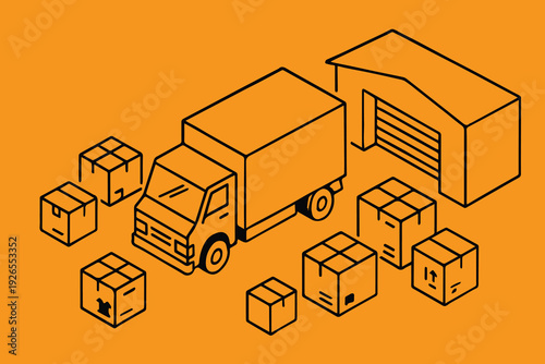 A vector illustration of a delivery truck transporting many boxes, representing logistics, shipping operations, and efficient business distribution.