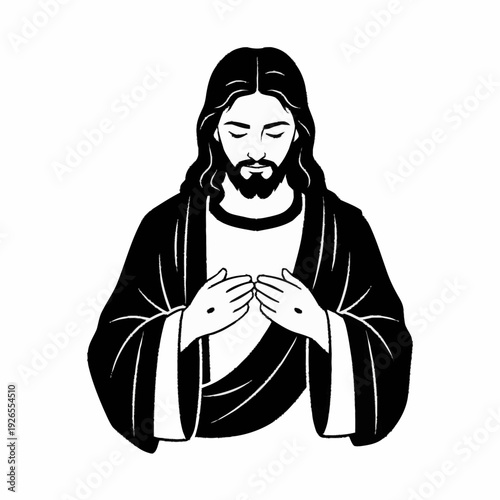 Jesus Christ with hands clasped in prayer, a symbol of faith and devotion.