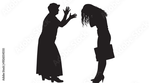 People arguing silhouettes with dramatic gestures and body language featuring conflict, dispute, disagreement with debate and controversy elements for opposition, frustration projects, clean