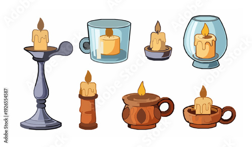 Cartoon Candle Holder and Burning Candle Vector Collection