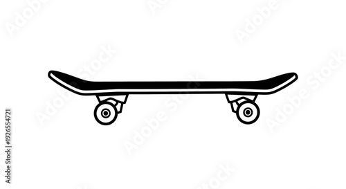 Minimalist black and white illustration of a skateboard with four wheels