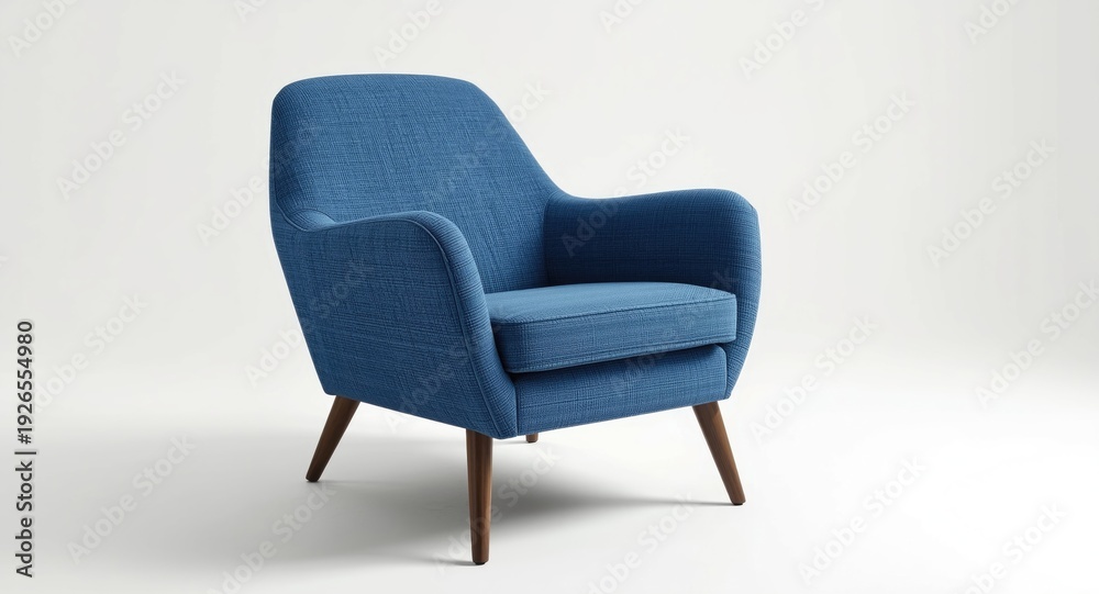 Obraz premium Sleek blue armchair featuring unique texture on spotless white background illustrating contemporary furniture fashion