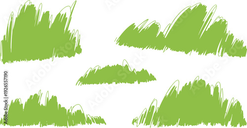 Green grass clumps vector illustration with sketch style, natural lawn elements for landscape design, outdoor scenery, gardening, eco-friendly decoration