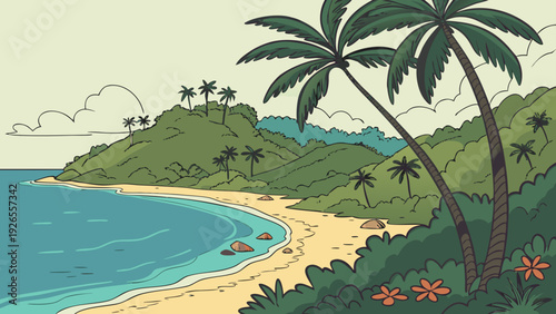 tropical island with palm trees