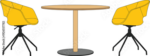 Modern round table with yellow swivel chairs vector illustration contemporary dining furniture set minimalist interior seating design isolated graphic