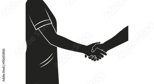 Illustration of two people shaking hands in black and white.