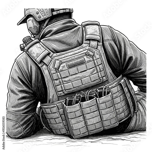 Soldier with tactical vest and gear, illustration