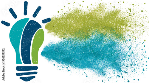 Colorful illustration of a lightbulb with creative concept and spray paint effect