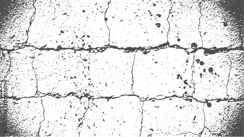 Cracked concrete wall texture with horizontal fissures and stone grain for architectural aged effect on transparent background vector illustration of weathered cement with spray particles