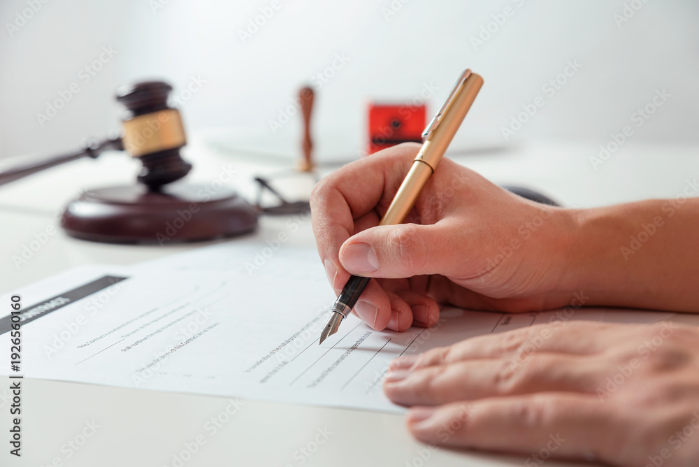 Fototapeta premium Notary signs legal contract close up