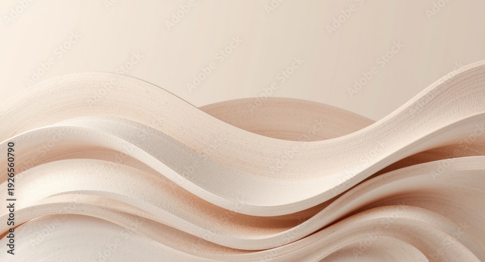 Obraz premium Neutral palette abstract wave backdrop with smooth curved layers and textured surfaces plus copy space