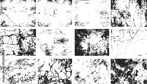 Grungy scratch textures collection offering diverse distressed patterns set and cracked surface elements ideal for adding weathered characteristics and antique appearances to graphic projects