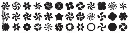 Abstract floral swirl rosette shapes collection, decorative geometric flower symbols vector set on transparent background