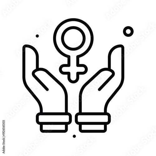 Modern line icon of woman protection for womens day celebration