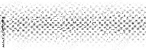 Horizontal halftone gradient texture with black dots and grunge noise on transparent background for banner design and creative border effect vector illustration in vintage comic style