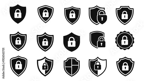 shield with padlock icon silhouette vector illustration isolated