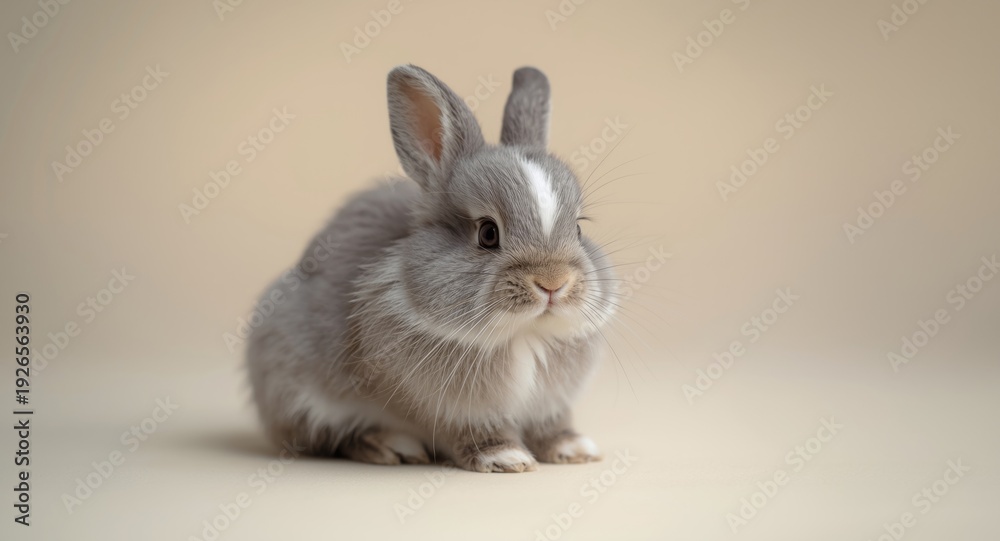 Obraz premium Cute baby bunny with soft gray white fur and long lashes
