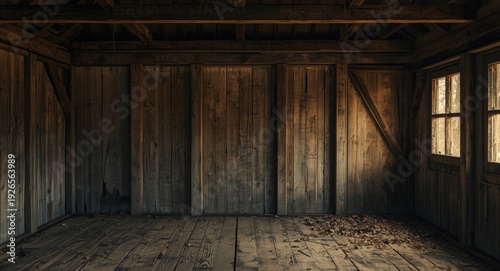 Time-aged wooden shelter with natural wood decay effects