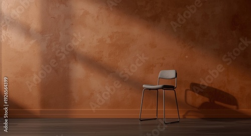 Modern indoor room showcasing a chic stool beside brown wall with copy space