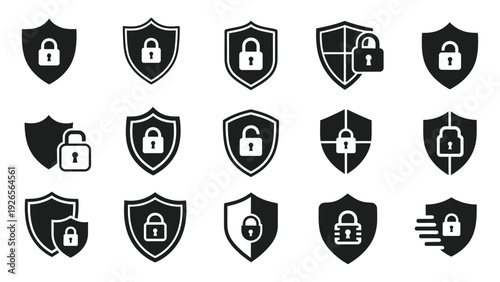 shield with padlock icon silhouette vector illustration isolated