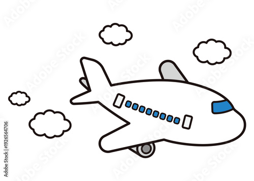 空飛ぶかわいい飛行機のイラスト