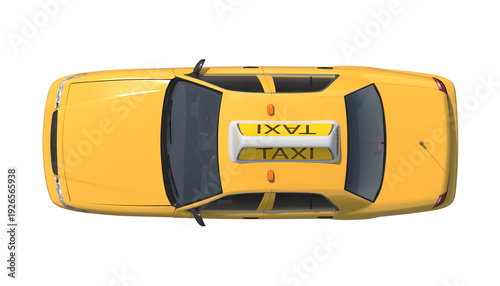 Fotografie Top view of a bright yellow taxi cab isolated