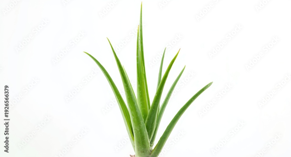 Obraz premium single bright aloe vera plant with rich green leaves on white backdrop