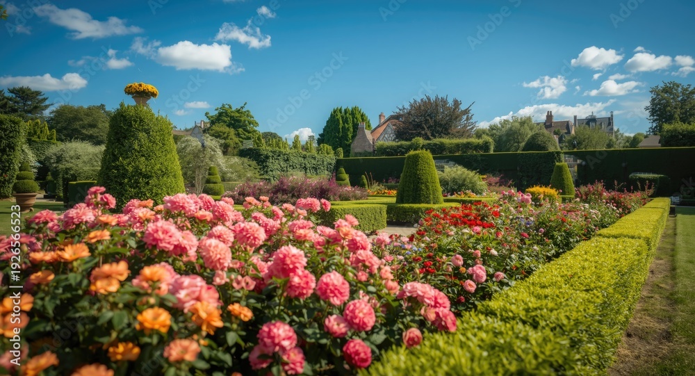Obraz premium Well maintained garden featuring blooming flowers today