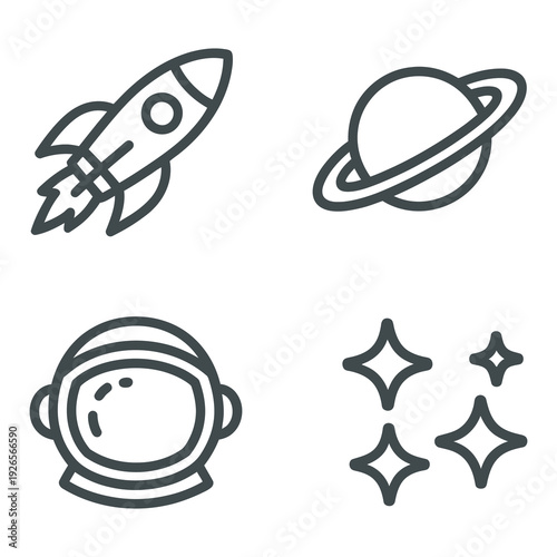 Space Exploration Set - Rocket, Planet, Astronaut, and Stars