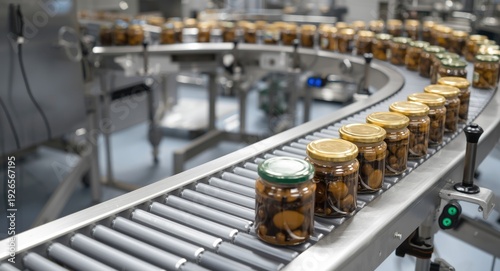 Wallpaper Mural Factory food line transporting jars of mayonnaise and olives with space for product info Torontodigital.ca