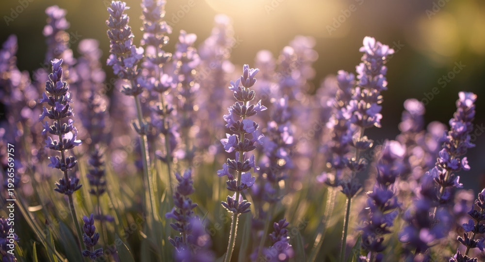 Fototapeta premium Lavender blossoms shining under bright sunlight perfect for editorial use