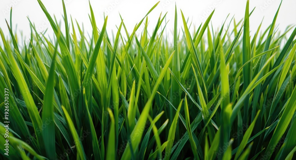 Obraz premium natural green grass blades captured on a stark white background