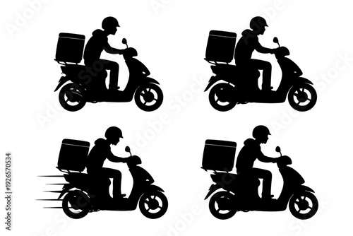 Silhouettes of food delivery riders on scooters.