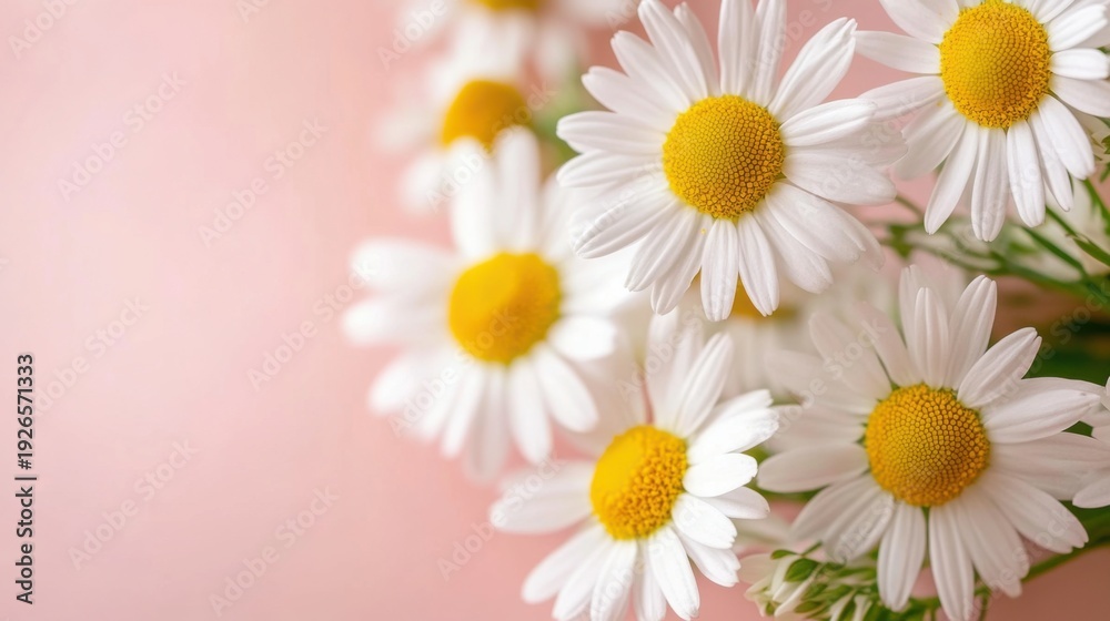 Fototapeta premium white daisies on pink background