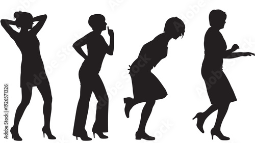 Women silhouettes set with different poses and gestures featuring woman, silhouette, pose with gesture and fashion elements for woman, female projects, clean composition on simple background