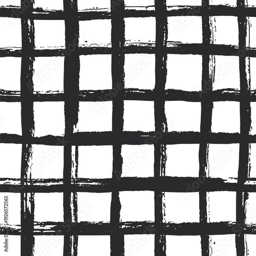 Plaid white background with pattern seamless black for bg brush stripe. Grunge aop grange with smudge urban watercolor for punk grafitti stroke. Gingham checker plaid with print pattern.
