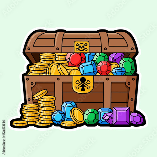 Treasure Chest Overflowing with Gold Coins and Gemstones