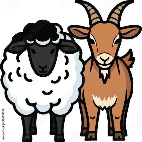 Cartoon Sheep and Goat Vector Illustration