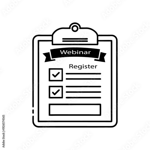 Webinar registration form on clipboard with ribbon and check boxes for online event signup isolated on white background high res