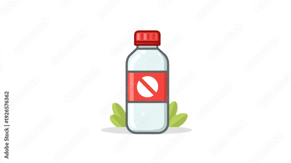 Fototapeta premium Cartoon plastic bottle with red cap on white background