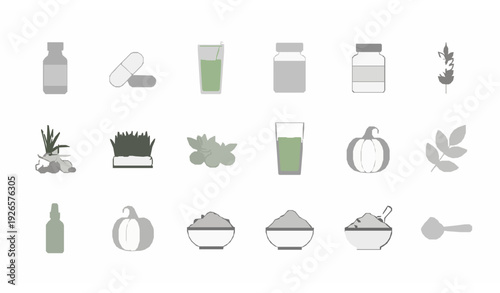 Detox and Dietary Supplement Superfood Line Icons Editable Vector
