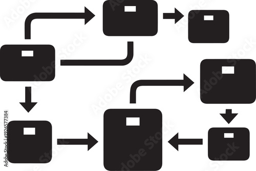 Set of 8 black flowchart icons vector