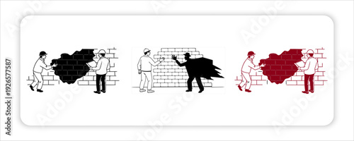 Teamwork Constructs Progress:  Illustrated scene depicting two individuals collaboratively repairing a brick wall with varied color, a symbol of construction and joint effort.
