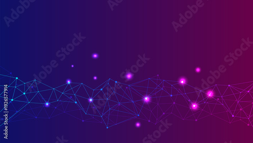 Abstract digital landscape with glowing nodes and lines on gradient background