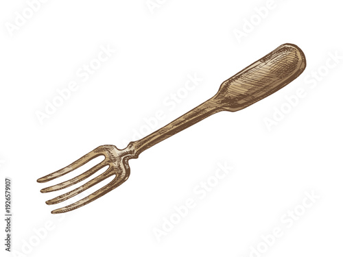 Hand drawn vintage sketch of classic dining fork isolated detailed engraving style illustration