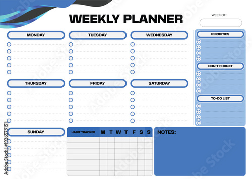 weekly planner template/ weekly planner with habit tracker/ weekly to do list template/ printable weekly planner/ habit tracker planner page/ productivity planner template/ weekly schedule organizer