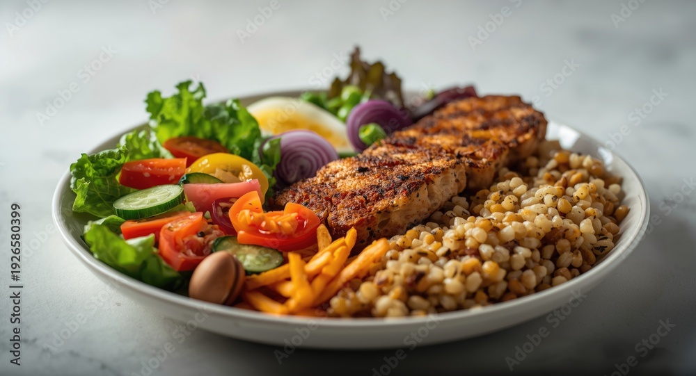 Fototapeta premium A creative and balanced meal plate with assorted components