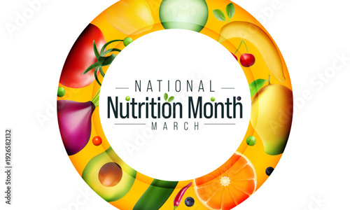 National Nutrition month is observed every year in March, to draw attention to the importance of making informed food choices and developing healthy eating habits. Vector illustration